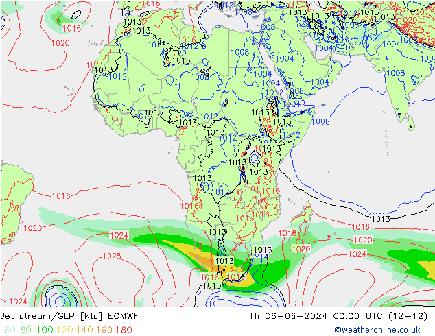 Corriente en chorro ECMWF jue 06.06.2024 00 UTC