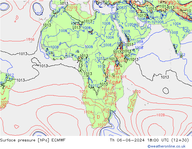 Surface pressure ECMWF Th 06.06.2024 18 UTC