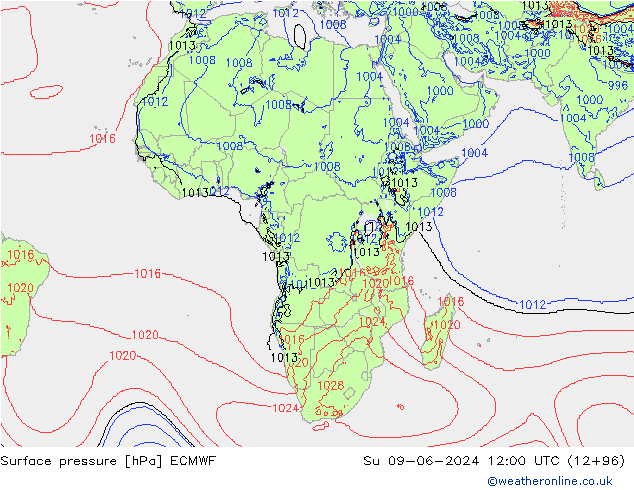 pression de l'air ECMWF dim 09.06.2024 12 UTC