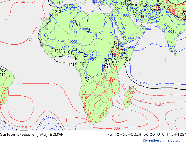 Luchtdruk (Grond) ECMWF ma 10.06.2024 00 UTC