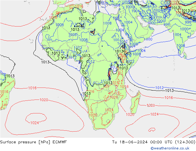 Bodendruck ECMWF Di 18.06.2024 00 UTC