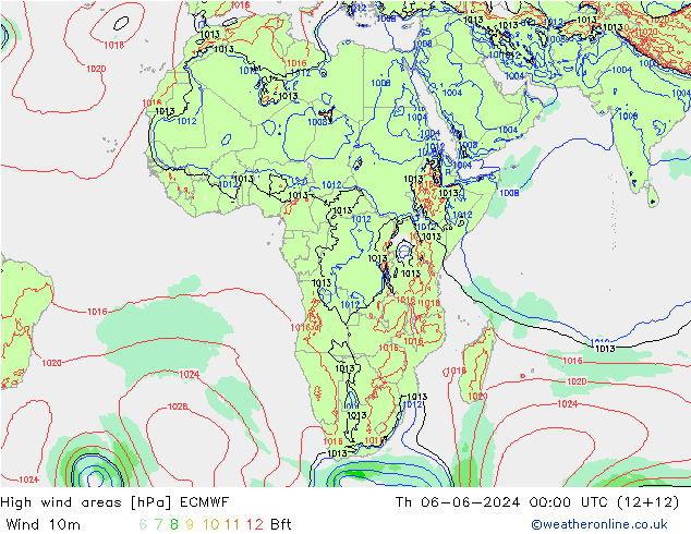 High wind areas ECMWF jue 06.06.2024 00 UTC