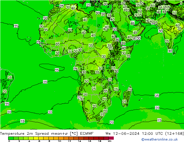 Temperature 2m Spread ECMWF We 12.06.2024 12 UTC