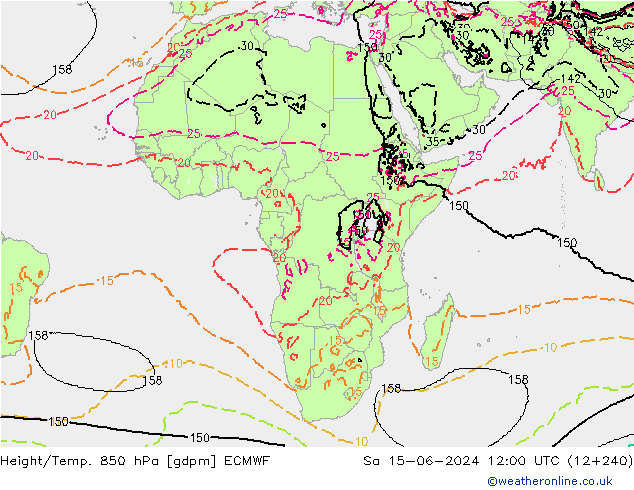 Height/Temp. 850 hPa ECMWF sab 15.06.2024 12 UTC