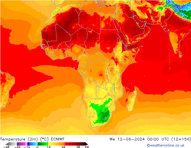 Temperature (2m) ECMWF We 12.06.2024 00 UTC