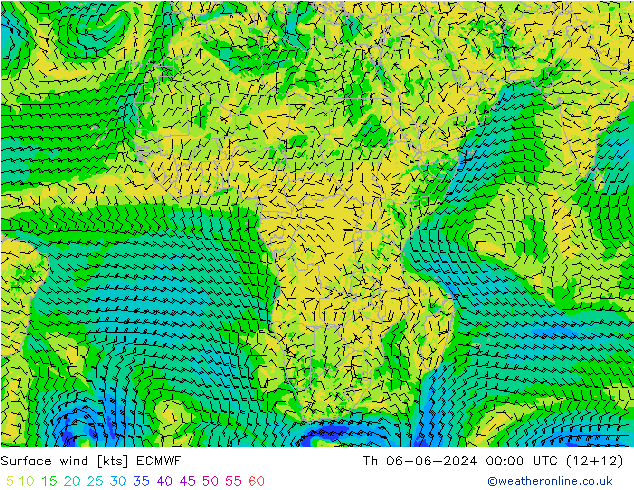 Viento 10 m ECMWF jue 06.06.2024 00 UTC