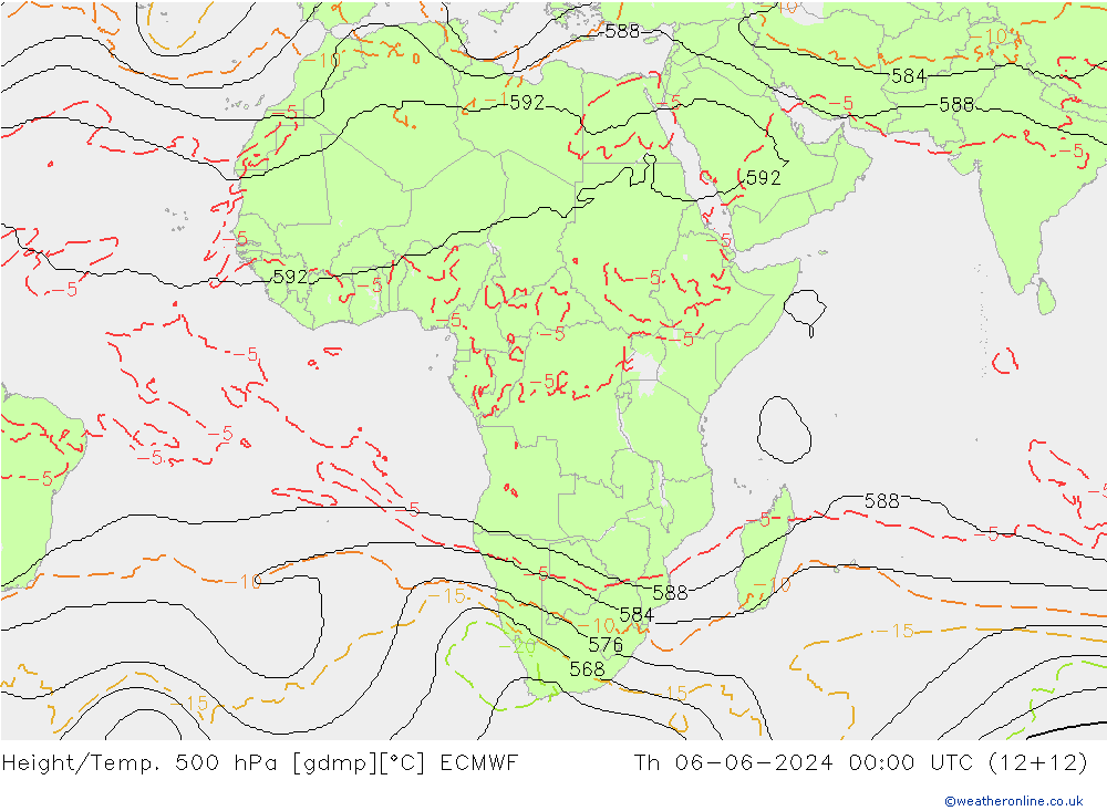 Height/Temp. 500 hPa ECMWF Th 06.06.2024 00 UTC