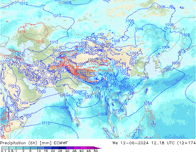 Precipitation (6h) ECMWF We 12.06.2024 18 UTC