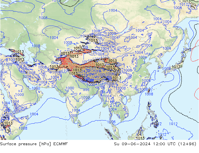 Pressione al suolo ECMWF dom 09.06.2024 12 UTC