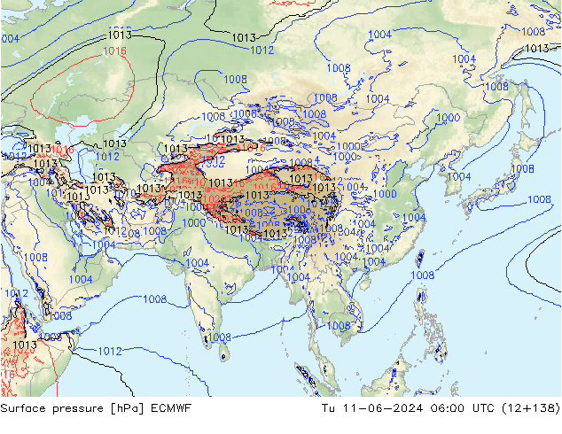 Surface pressure ECMWF Tu 11.06.2024 06 UTC