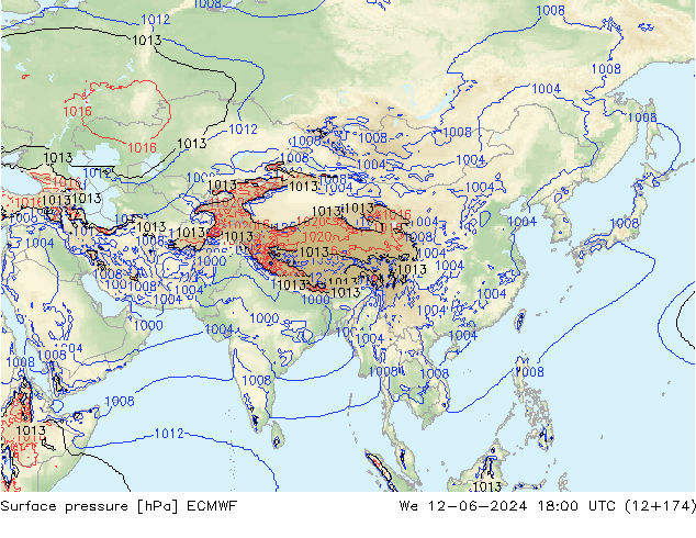 Atmosférický tlak ECMWF St 12.06.2024 18 UTC