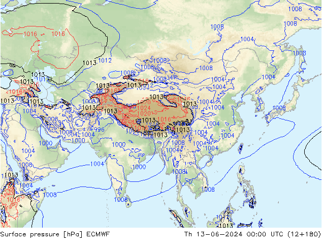 Presión superficial ECMWF jue 13.06.2024 00 UTC