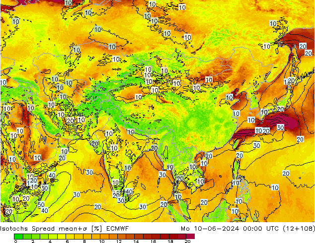 Isotachen Spread ECMWF ma 10.06.2024 00 UTC