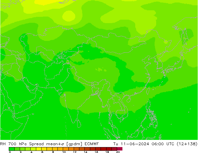 RV 700 hPa Spread ECMWF di 11.06.2024 06 UTC