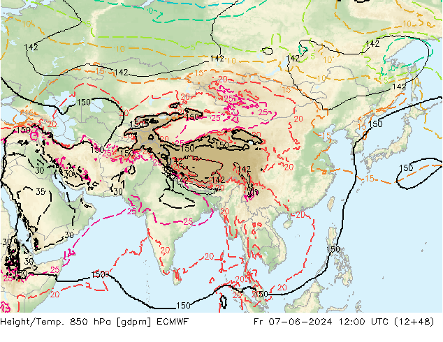 Height/Temp. 850 hPa ECMWF  07.06.2024 12 UTC