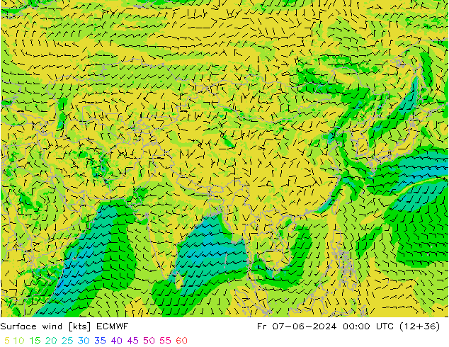 Surface wind ECMWF Fr 07.06.2024 00 UTC