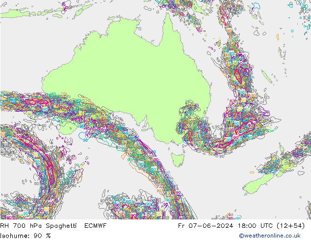 RH 700 hPa Spaghetti ECMWF Fr 07.06.2024 18 UTC