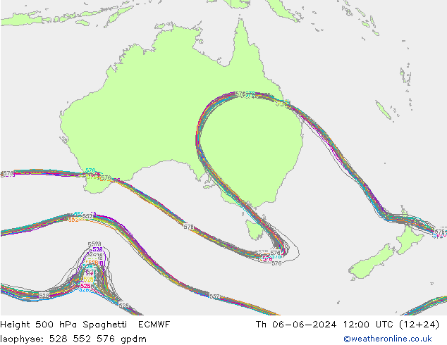 Height 500 hPa Spaghetti ECMWF Th 06.06.2024 12 UTC