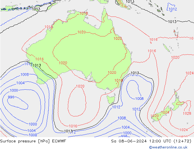 Presión superficial ECMWF sáb 08.06.2024 12 UTC