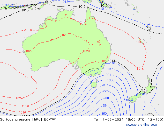 Presión superficial ECMWF mar 11.06.2024 18 UTC