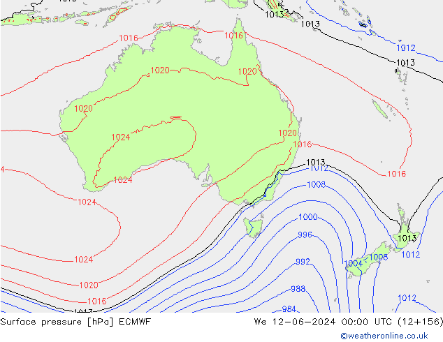 Presión superficial ECMWF mié 12.06.2024 00 UTC