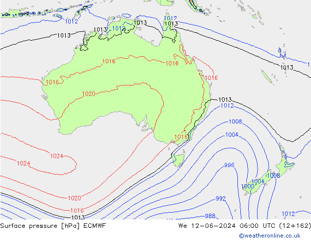 Surface pressure ECMWF We 12.06.2024 06 UTC