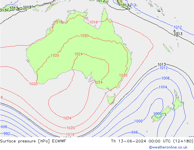 pressão do solo ECMWF Qui 13.06.2024 00 UTC