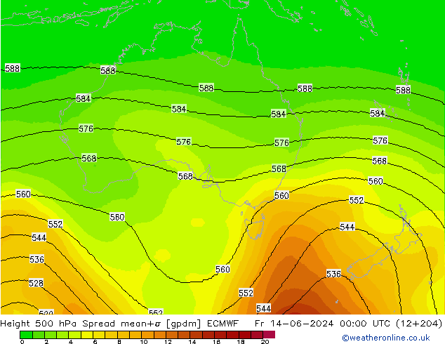 500 hPa Yüksekliği Spread ECMWF Cu 14.06.2024 00 UTC