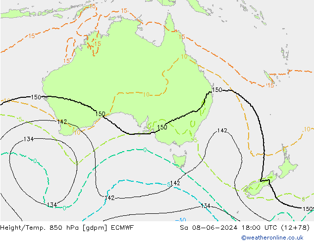 Height/Temp. 850 hPa ECMWF so. 08.06.2024 18 UTC