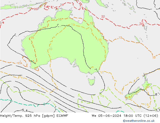 Géop./Temp. 925 hPa ECMWF mer 05.06.2024 18 UTC