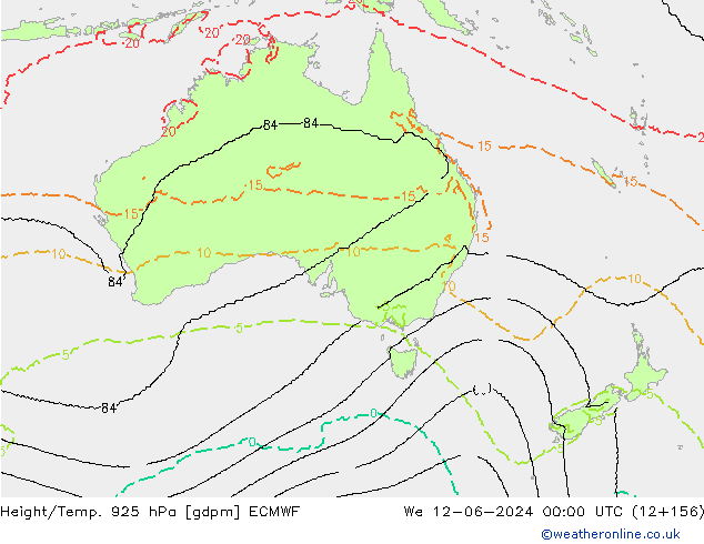 Yükseklik/Sıc. 925 hPa ECMWF Çar 12.06.2024 00 UTC