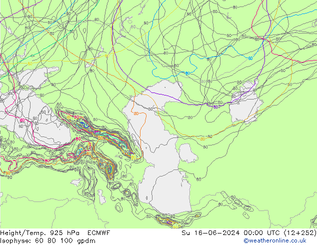 Yükseklik/Sıc. 925 hPa ECMWF Paz 16.06.2024 00 UTC