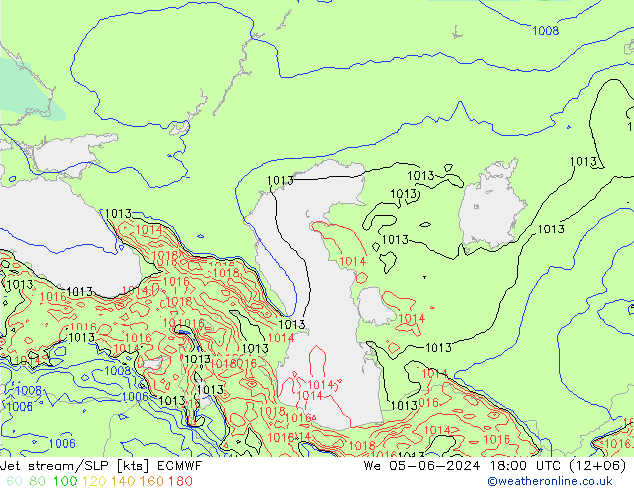 джет/приземное давление ECMWF ср 05.06.2024 18 UTC