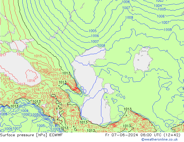 Presión superficial ECMWF vie 07.06.2024 06 UTC