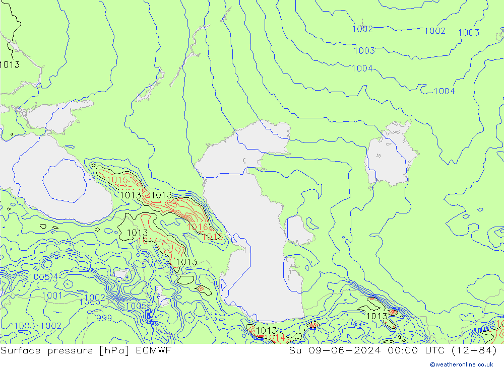 Surface pressure ECMWF Su 09.06.2024 00 UTC