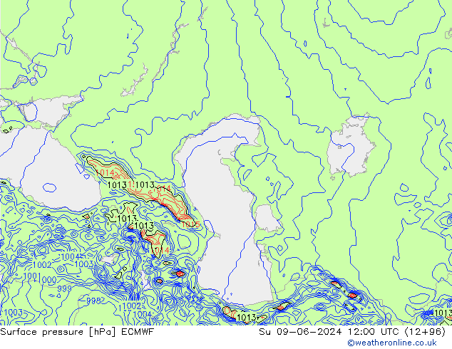 Luchtdruk (Grond) ECMWF zo 09.06.2024 12 UTC