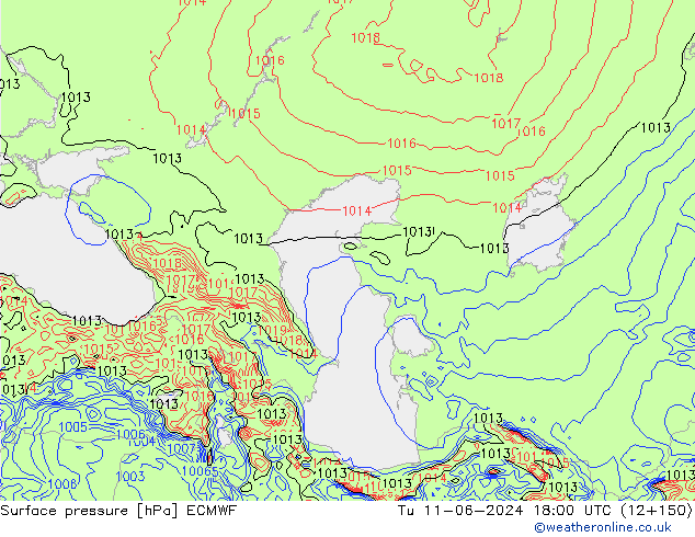 Surface pressure ECMWF Tu 11.06.2024 18 UTC