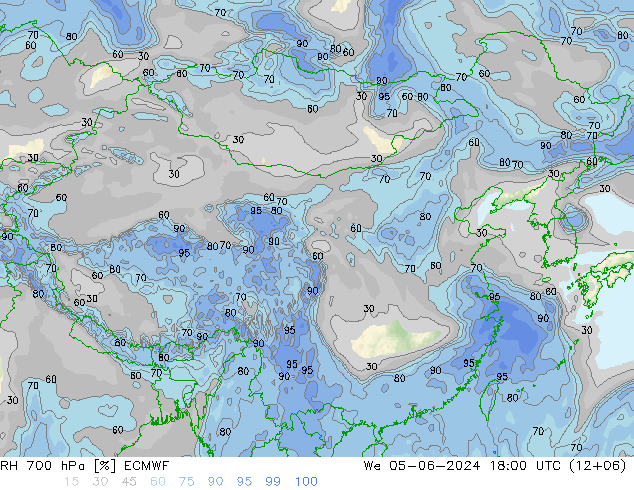 RH 700 hPa ECMWF 星期三 05.06.2024 18 UTC