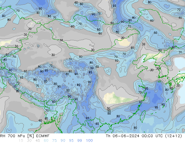 RH 700 hPa ECMWF 星期四 06.06.2024 00 UTC