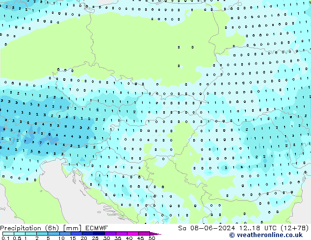 Totale neerslag (6h) ECMWF za 08.06.2024 18 UTC