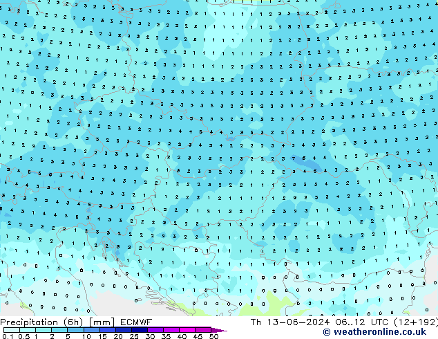 Précipitation (6h) ECMWF jeu 13.06.2024 12 UTC