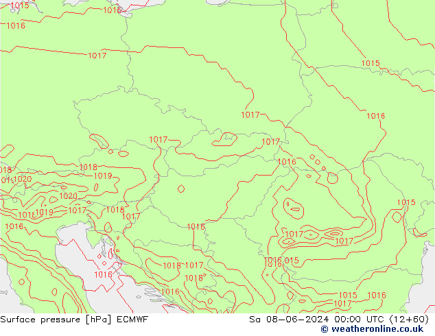 Presión superficial ECMWF sáb 08.06.2024 00 UTC