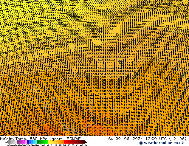 Geop./Temp. 850 hPa ECMWF dom 09.06.2024 12 UTC