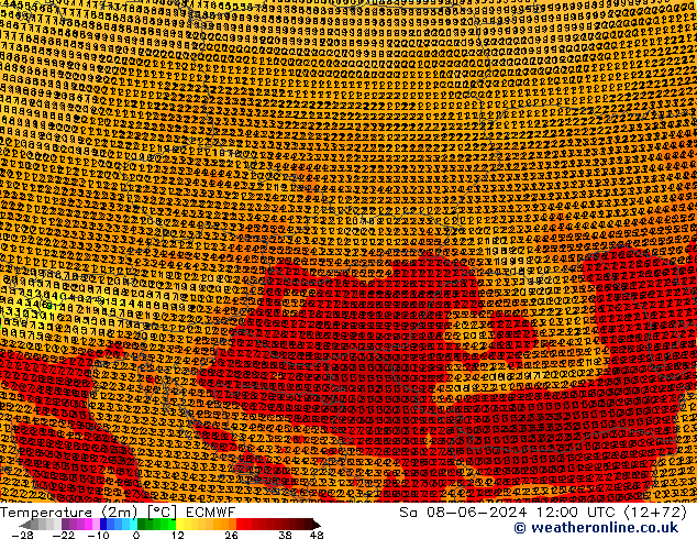 Temperatura (2m) ECMWF sab 08.06.2024 12 UTC