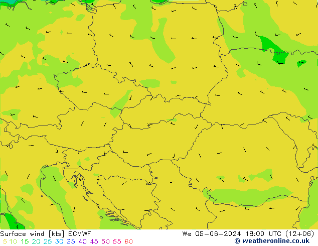 wiatr 10 m ECMWF śro. 05.06.2024 18 UTC