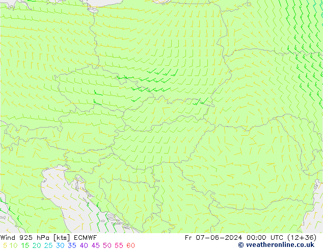 Vento 925 hPa ECMWF ven 07.06.2024 00 UTC