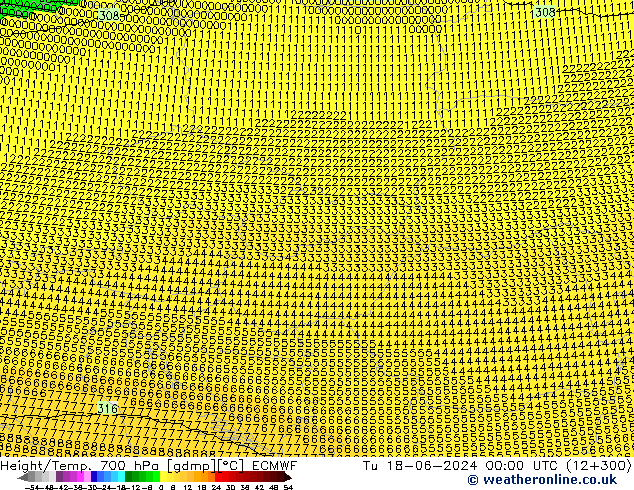 Height/Temp. 700 hPa ECMWF  18.06.2024 00 UTC