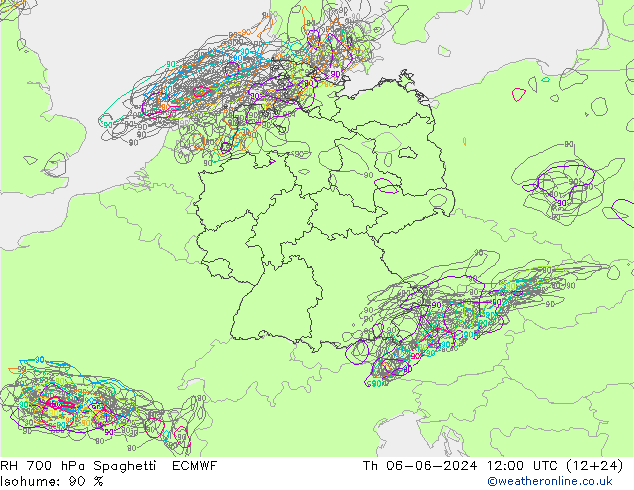 Humedad rel. 700hPa Spaghetti ECMWF jue 06.06.2024 12 UTC