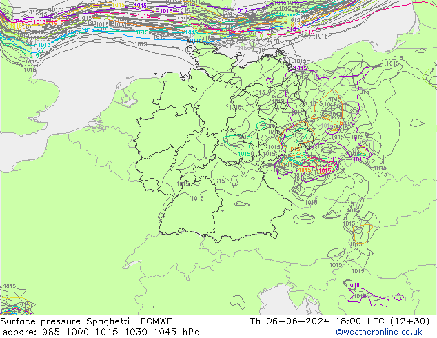 pression de l'air Spaghetti ECMWF jeu 06.06.2024 18 UTC