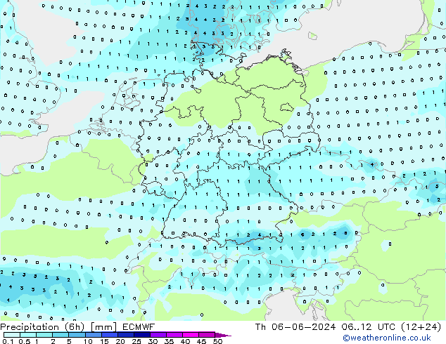 Precipitation (6h) ECMWF Th 06.06.2024 12 UTC